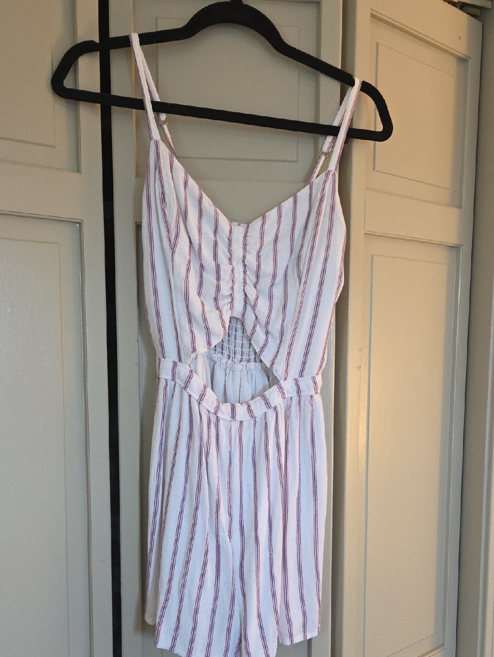 Hollister White Romper with Pink Stripes and Cutout